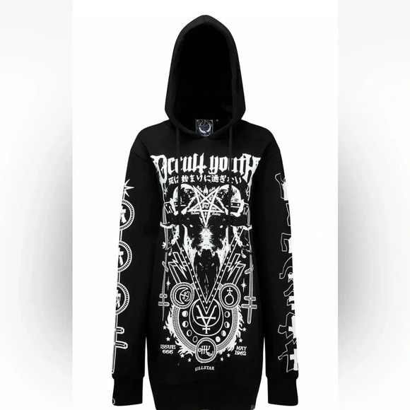 Killstar Occult Youth Satanic Gothic Punk Baphomet Pullover Hoodie Sz M - Picture 2 of 11